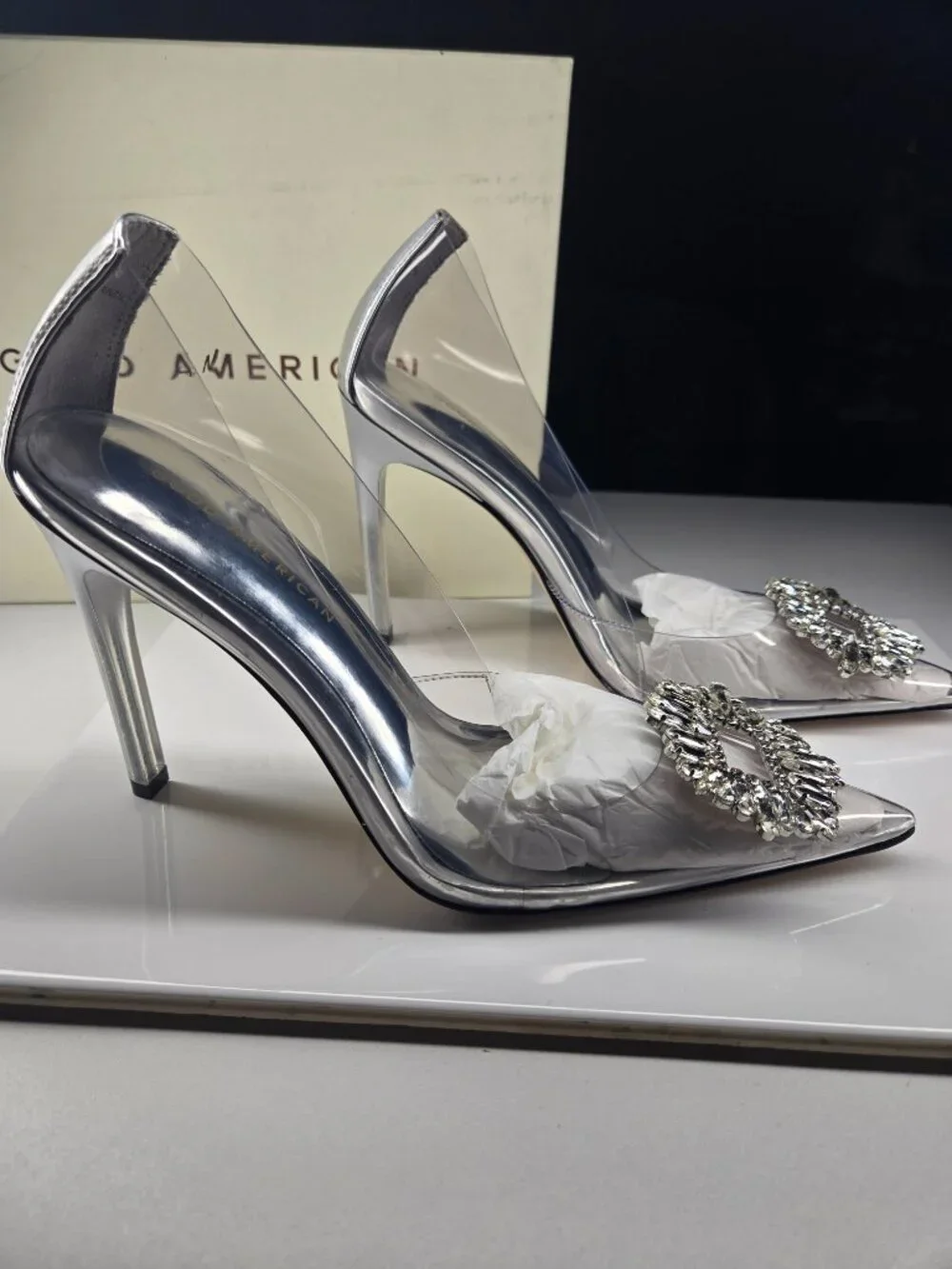 Good American Cinder-F*cking-Rella Clear & Silver Jeweled Pumps – Brand New ✨👠